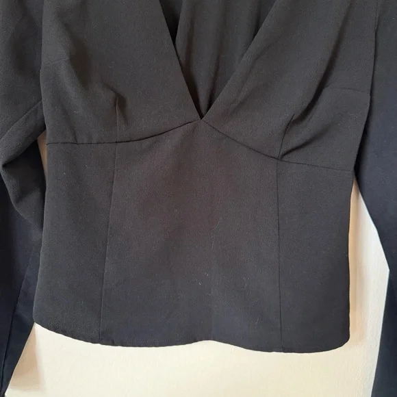Abercrombie & Fitch plunge Black Long Sleeve V-Neck Blouse - Picture 2 of 5